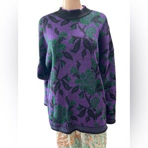 Vintage Purple and Green Floral Cardigan